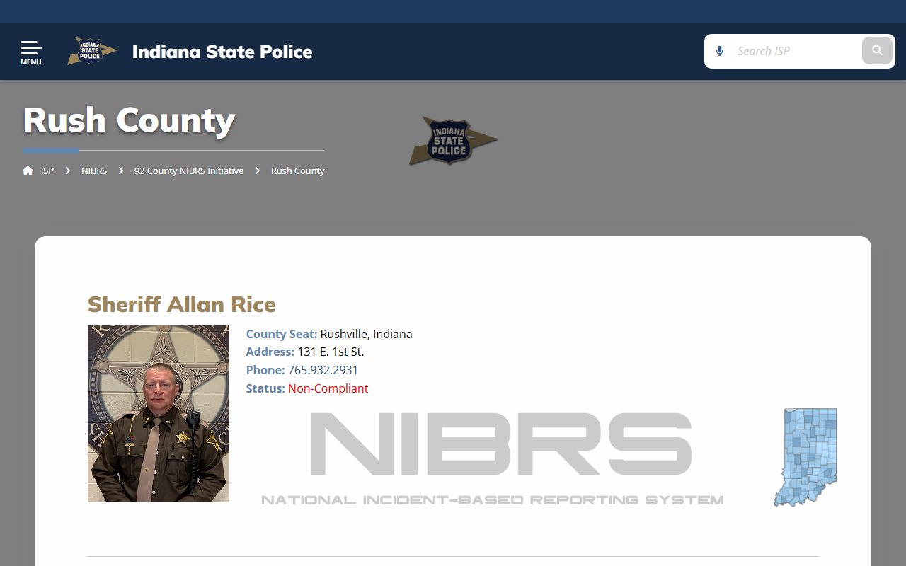Rush County arrest records Indiana State Police NIBRS source