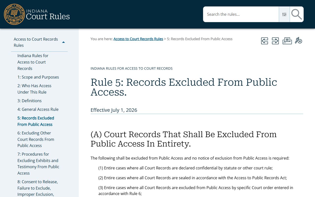 Rush County court dockets Rule 5 restricted records