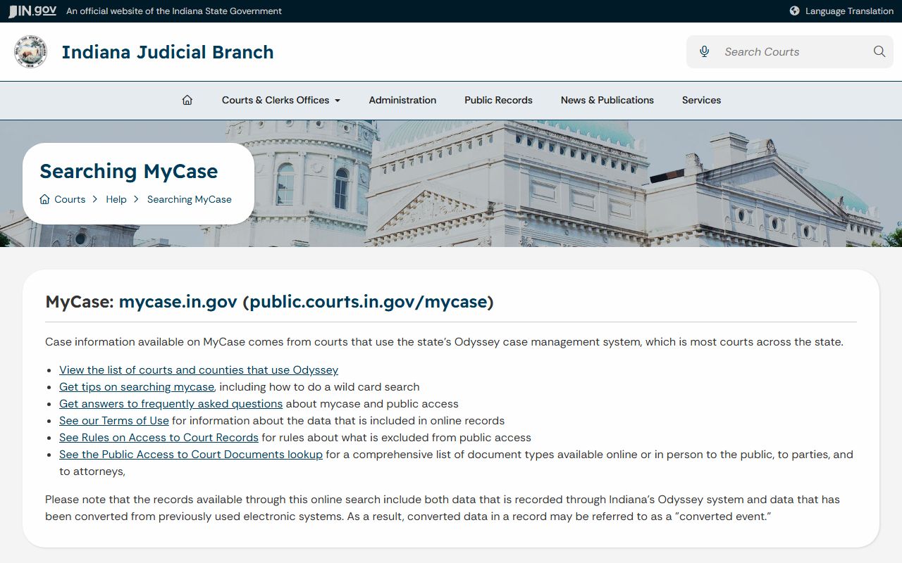Rush County court records MyCase access help