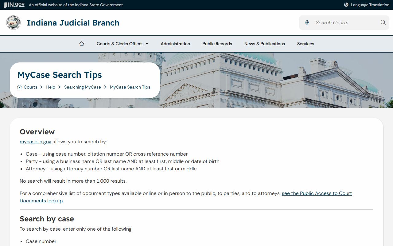Rush County court records MyCase search tips