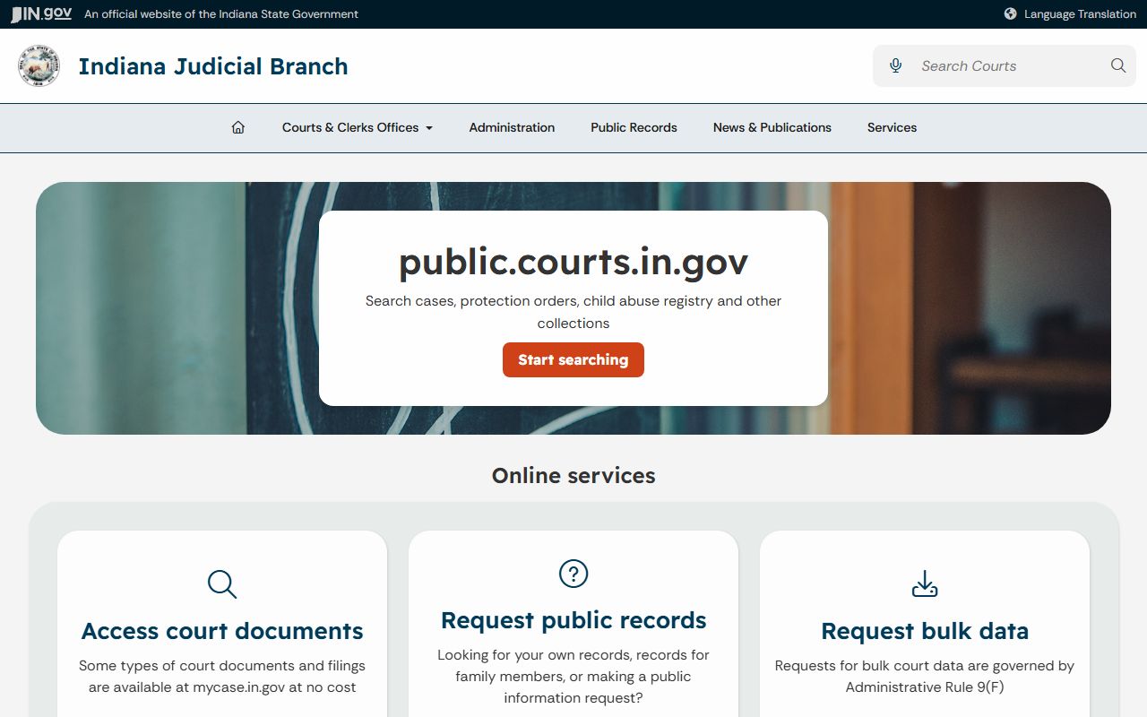 Rush County court records Indiana public records access page