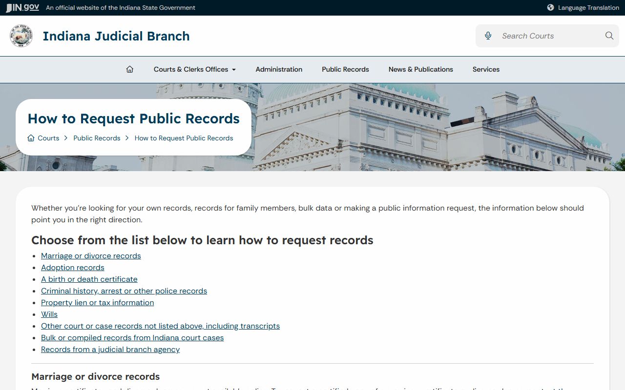 Rush County court records official copy request instructions