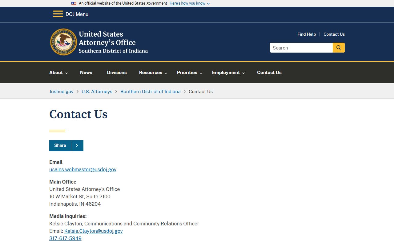 Rush County criminal court records federal prosecutor contact source
