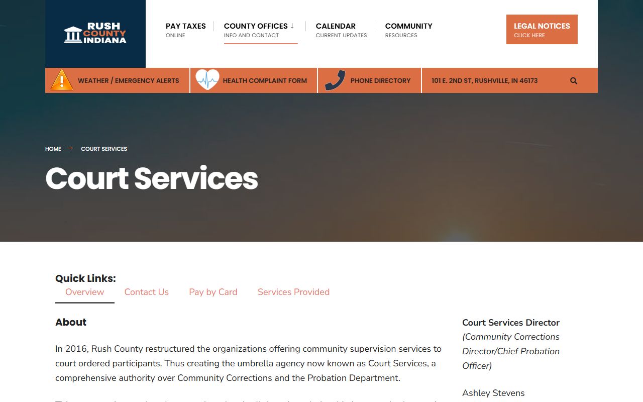 Rush County trial court Court Services records and programs