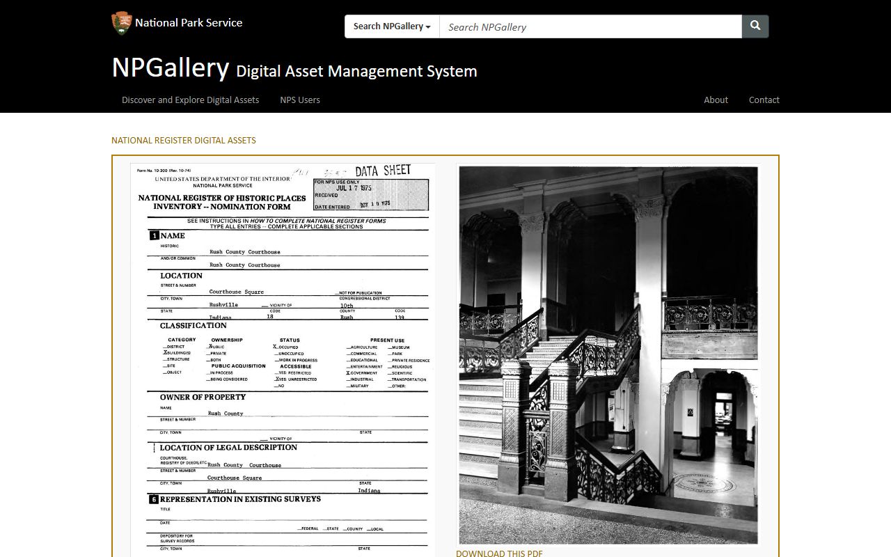 Rush County court records courthouse National Register listing
