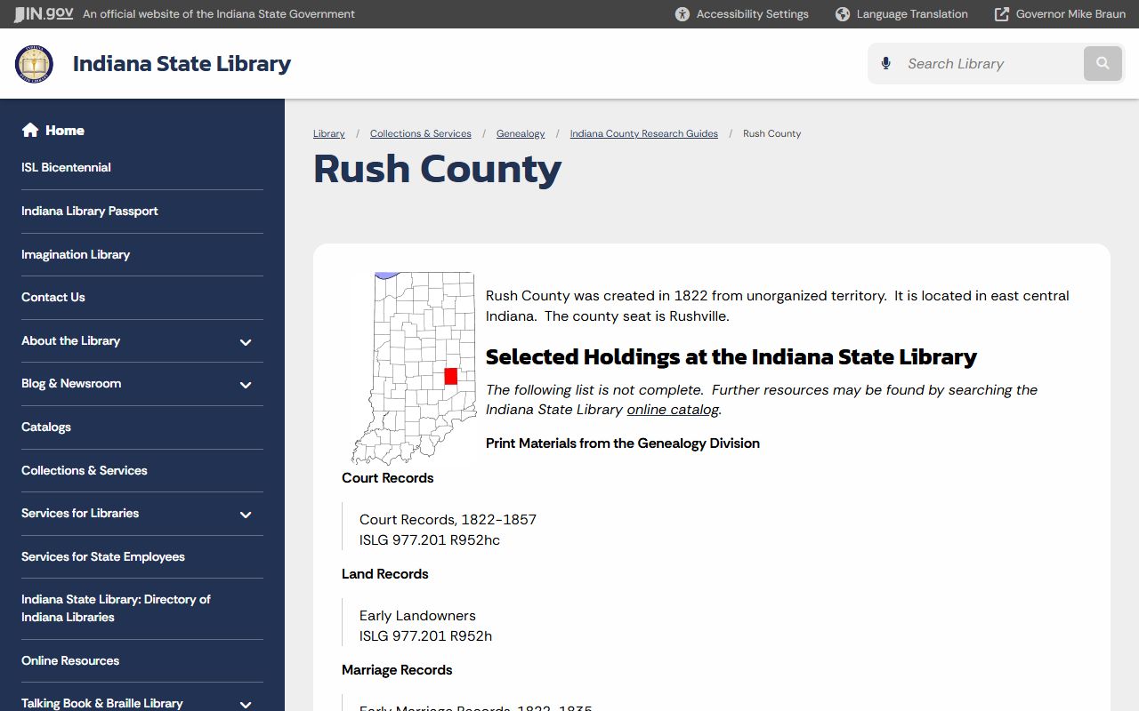 Rush County court records Indiana State Library research guide