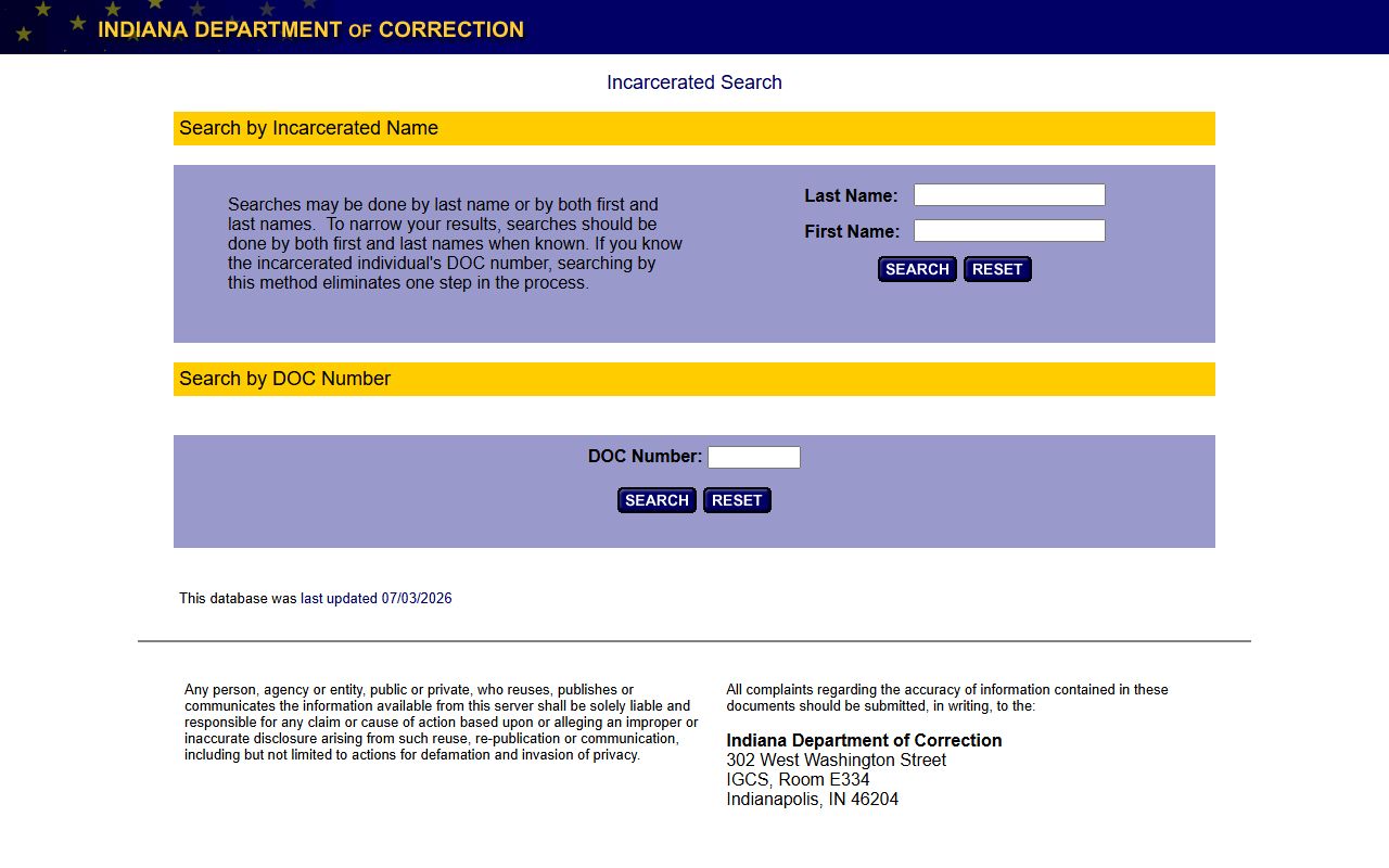 Rush County inmate records Indiana Department of Correction offender locator