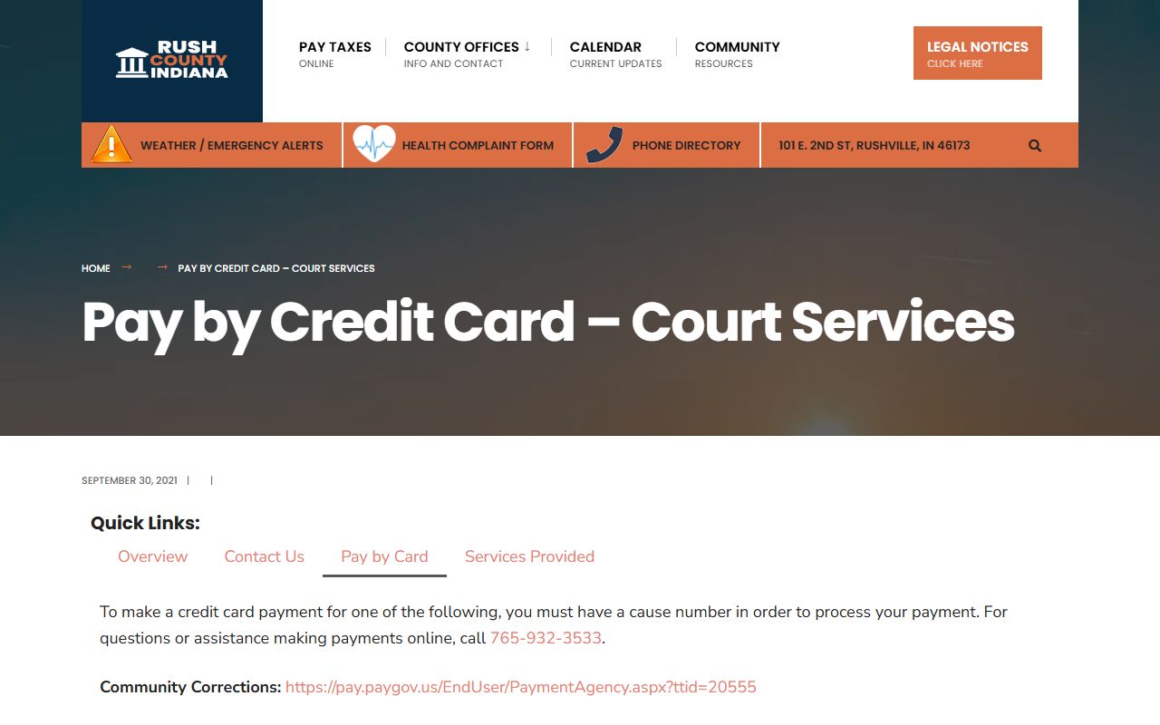 Rush County traffic court records Court Services PayGov cause number source